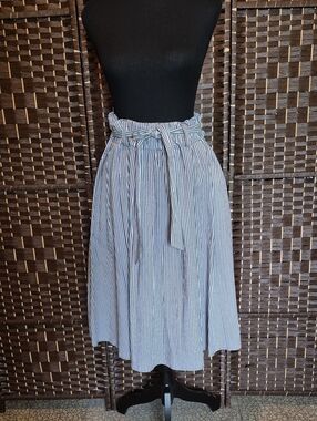MICHAEL Michael Kors Blue and White Striped Paperbag Midi Skirt